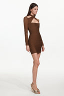 Estrela Classic Contour Overlay Long Sleeve Bandage Mini Dress