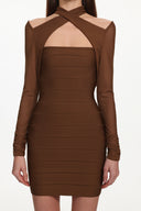 Estrela Classic Contour Overlay Long Sleeve Bandage Mini Dress