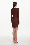 Davo Classic Contour V Neck Long Sleeve Buttoned Knit Mini Dress
