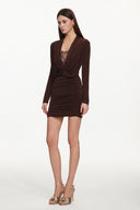 Kassy Chic Contour Cowl Neck Long Sleeve Ruched Mini Dress