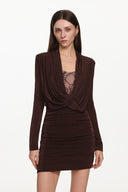 Kassy Chic Contour Cowl Neck Long Sleeve Ruched Mini Dress
