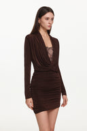 Kassy Chic Contour Cowl Neck Long Sleeve Ruched Mini Dress