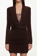 Kassy Chic Contour Cowl Neck Long Sleeve Ruched Mini Dress