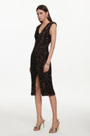 Viney Glamorous Contour V Neck Sleeveless Sequin Midi Dress