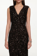 Viney Glamorous Contour V Neck Sleeveless Sequin Midi Dress