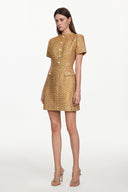 Vlafa Glamorous Tailored Short Sleeve Buttoned Tweed Mini Dress