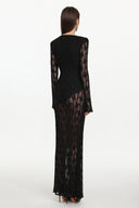 Xanty Chic Contour Deep V Long Sleeve Lace Maxi Dress