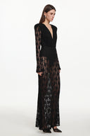 Xanty Chic Contour Deep V Long Sleeve Lace Maxi Dress