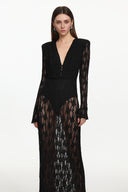 Xanty Chic Contour Deep V Long Sleeve Lace Maxi Dress