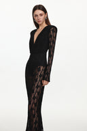 Xanty Chic Contour Deep V Long Sleeve Lace Maxi Dress