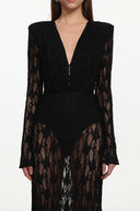 Xanty Chic Contour Deep V Long Sleeve Lace Maxi Dress