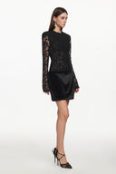 Wanda Chic Contour Long Sleeve Lace Faux Fur Mini Dress