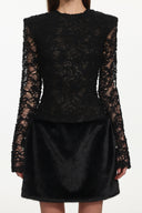 Wanda Chic Contour Long Sleeve Lace Faux Fur Mini Dress