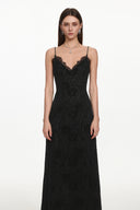 Gema Classic Contour V Neck Sleeveless Lace Maxi Dress