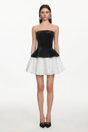 Jillian Classic Tailored Strapless Contrast Floral Velvet Mini Dress