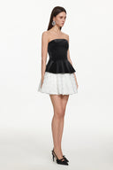 Jillian Classic Tailored Strapless Contrast Floral Velvet Mini Dress