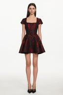 Gail Romantic Tailored Square Neck Short Sleeeve Print Mini Dress