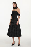 Nancy Elegant Tailored Off Shoulder Pleated Floral Maxi Dress