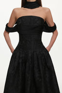 Nancy Elegant Tailored Off Shoulder Pleated Floral Maxi Dress