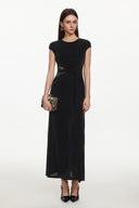 Viaua Chic Contour Sleeveless Cut Out Lace Knit Maxi Dress