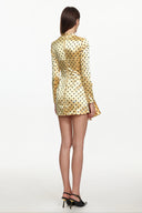 Ridia Romantic Tailored Long Sleeve Pleated Polka Dot Floral Mini Dress