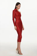 Helene Romantic Contour One Shoulder Long Sleeve Floral Sequin Maxi Dress