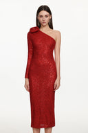 Helene Romantic Contour One Shoulder Long Sleeve Floral Sequin Maxi Dress