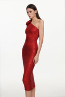 Helene Romantic Contour One Shoulder Long Sleeve Floral Sequin Maxi Dress