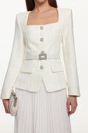 Eleni Elegant Tailored Square Neck Long Sleeve Buttoned Jacket and Skirt Set