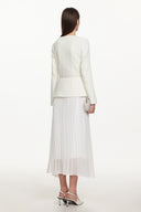 Eleni Elegant Tailored Square Neck Long Sleeve Buttoned Jacket and Skirt Set