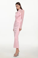 Rahan Romantic Contour Sheer Sleeve Pleated Maxi Dress