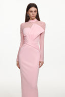 Rahan Romantic Contour Sheer Sleeve Pleated Maxi Dress