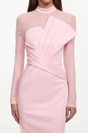 Rahan Romantic Contour Sheer Sleeve Pleated Maxi Dress