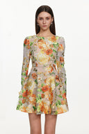 Vicky Romantic Tailored Long Sleeve Embroidered Floral Mini Dress