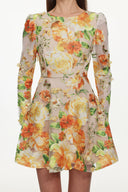 Vicky Romantic Tailored Long Sleeve Embroidered Floral Mini Dress