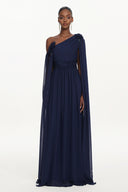 Yannei Elegant Flowy One Shoulder Ruched Floral Maxi Dress