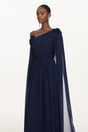 Yannei Elegant Flowy One Shoulder Ruched Floral Maxi Dress
