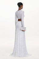 Elva Chic Contour Long Sleeve Ruched Crystal Top and Skirt Set