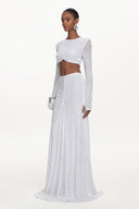 Elva Chic Contour Long Sleeve Ruched Crystal Top and Skirt Set