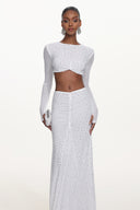 Elva Chic Contour Long Sleeve Ruched Crystal Top and Skirt Set