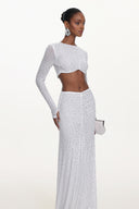 Elva Chic Contour Long Sleeve Ruched Crystal Top and Skirt Set