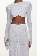 Elva Chic Contour Long Sleeve Ruched Crystal Top and Skirt Set