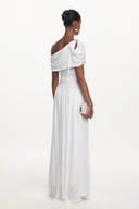 Salina Elegant Contour Sleeveless Asymmetric Cut Out Ruched White Knit Maxi Dress