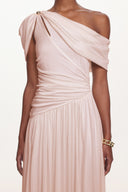 Salina Elegant Contour Sleeveless Asymmetric Cut Out Ruched Pink Knit Maxi Dress