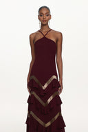 Tiana Chic Flowy Halter Embellished Ruffle Maxi Dress