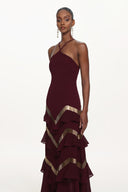 Tiana Chic Flowy Halter Embellished Ruffle Maxi Dress