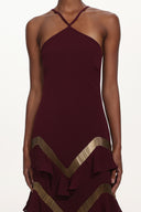 Tiana Chic Flowy Halter Embellished Ruffle Maxi Dress
