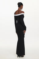 Glylah Elegant Contour Off Shoulder Long Sleeve Contrast Floral Maxi Dress