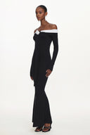 Glylah Elegant Contour Off Shoulder Long Sleeve Contrast Floral Maxi Dress