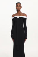 Glylah Elegant Contour Off Shoulder Long Sleeve Contrast Floral Maxi Dress